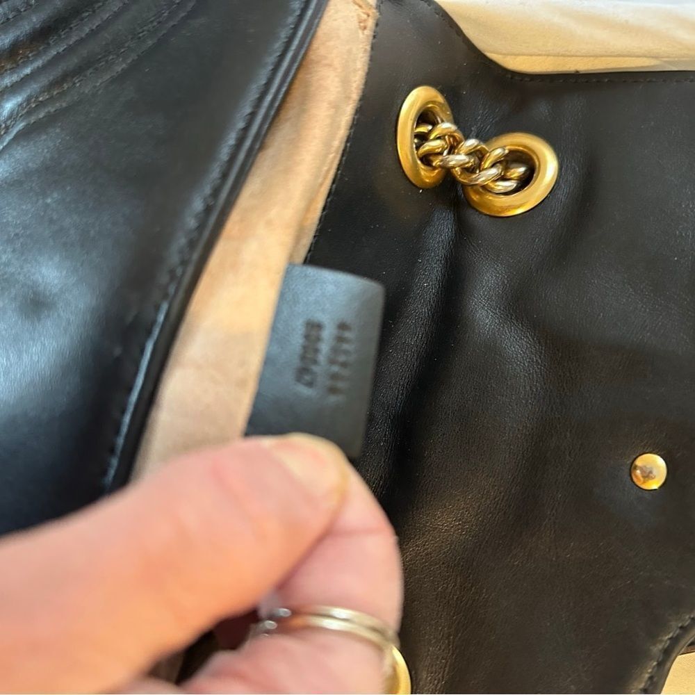 Gucci Black Chevron Marmont Bag with Gold Accents - Picture 9 of 15